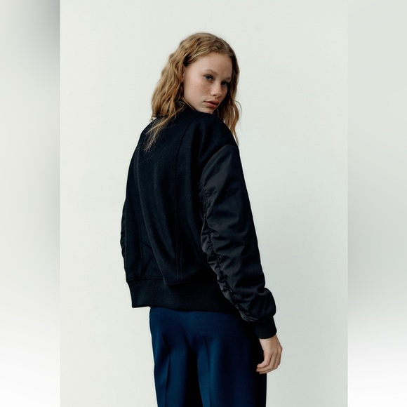 ZARA COMBINATION ZIPPERED BOMBER JACKET - Picture 3 of 9